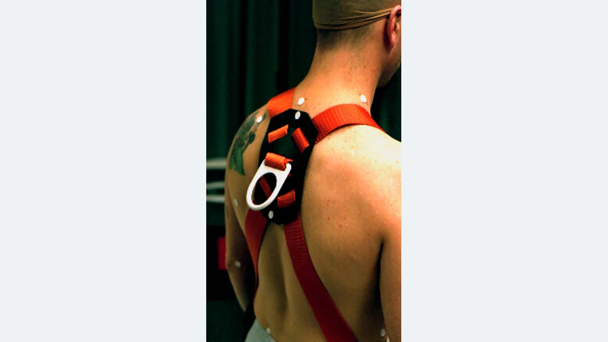 Worker wearing a safety harness